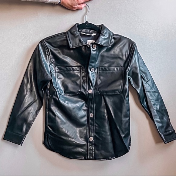 NEW H&M BLACK FAUX LEATHER SHIRT JACKET (SIZE 8) - Picture 2 of 5